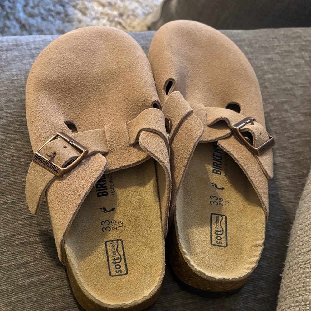 Birkenstock Kids Suede Slippers - Beige